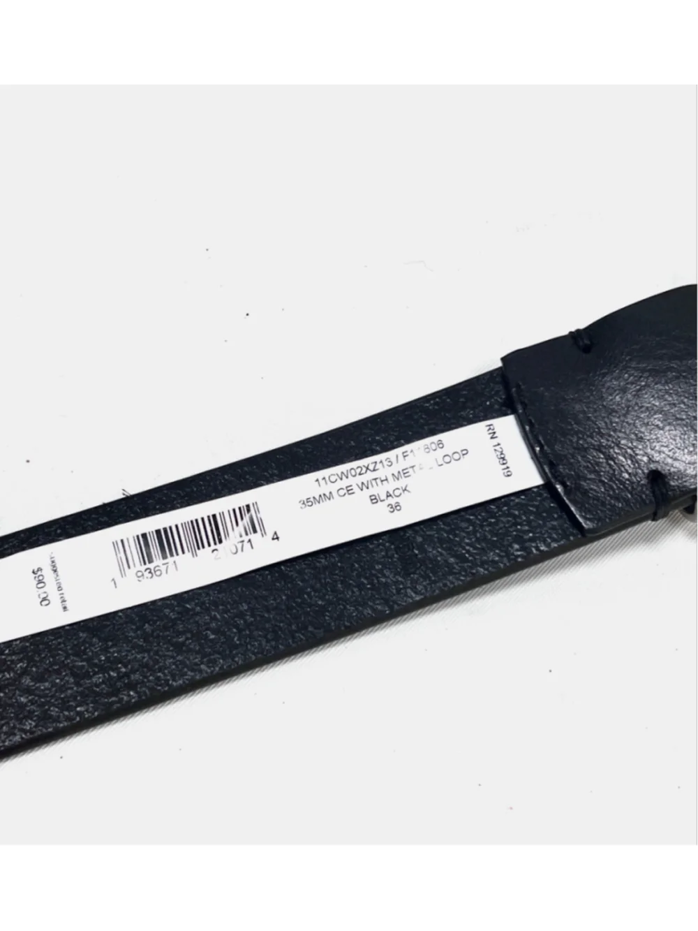 Cole Haan Mens Black Leather Belt with Silver Hardware, Size 36